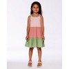 Deux par Deux Girl Tiered Color Block Peasant Dress Peach Pink and Green - 3 of 4