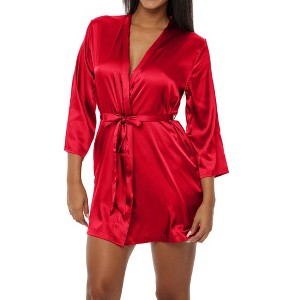 ADR Women's Satin Robe, Short Satin Wrap Robe, Silk like Loungewear - 1 of 4