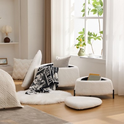 Grungis 2-Piece Faux Fur Storage Benches,Upholstered Storage Ottoman with Metal Legs and Reversible Lid,Ottoman Bench for Living Room,Bedroom
