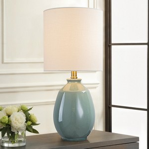 C Cattleya 19in. Modern Ceramic Table Lamp with Linen Shade for Nightstand - 1 of 4