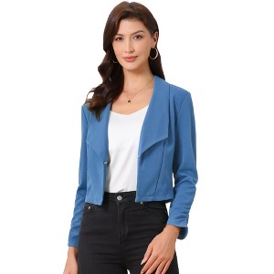 INSPIRE CHIC Women's Regular Fit Notched Lapel Ruched Sleeve Business Crop Blazer - 1 of 4