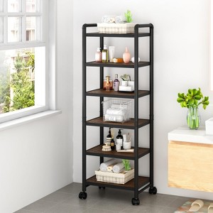 Hooseng 6-Tier Wood Rolling Storage Shelves, Adjustable Tall Bathroom & Kitchen Organizer with Wheels for Office, Laundry Room - 1 of 4