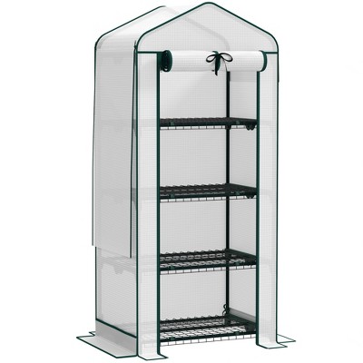 Outsunny 4 Tier Mini Greenhouse with Screen Roof, 27.6" x 19.7" x 62.2", Portable Small Greenhouse with High Strength PE Cover