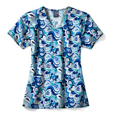 Zoe and Chloe Zoe+Chloe Performance V-Neck Print Scrub Top