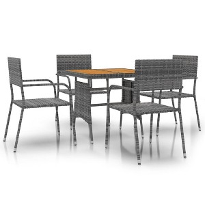 vidaXL Outdoor Dining Set Grey PE rattan, steel, solid acacia wood - Gray 4 - 1 of 4