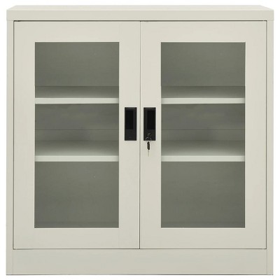 vidaXL Office Cabinet in Scandinavian Style - Steel Filing Cabinet with Tempered Glass Doors for Document Storage - Size 35.4"x15.7"x35.4"