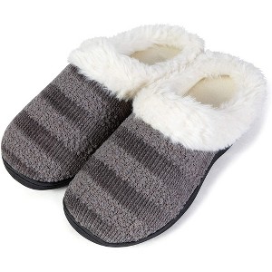 Roxoni Women’s Cozy Memory Foam Slippers, Warm Faux Fur, Indoor Outdoor Rubber Sole - 1 of 4