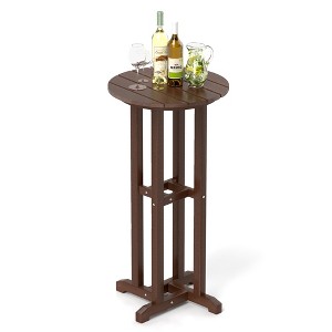Tangkula 21.5" Round Bar Table Patio HDPE Bar Height Dining Table w/ Slatted Tabletop - 1 of 4