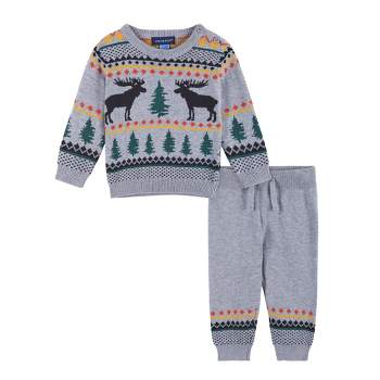Andy & Evan  Infant  Boys Grey Moose Jacquard Sweater Set