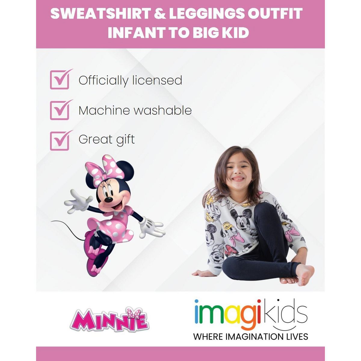 Disney Minnie Mouse Baby Girls' Fleece Sweatshirt and Tulle Leggings Set Infant - thumbnail 3