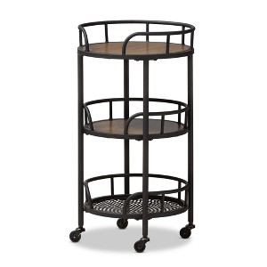 Bristol Rustic Industrial Style Metal and Wood Mobile Serving Cart - Brown - Baxton Studio - 1 of 4