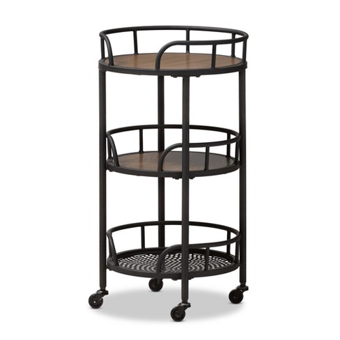 Bristol Rustic Industrial Style Metal And Wood Mobile Serving Cart