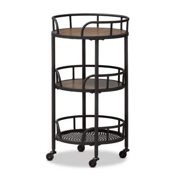 Bristol Rustic Industrial Style Metal and Wood Mobile Serving Cart - Brown - Baxton Studio