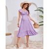 Women's Maternity Smocked Short Sleeve Summer Casual Boho Sweetheart Neck Drawstring Maxi Dress Photoshoot Baby Shower - 3 of 4