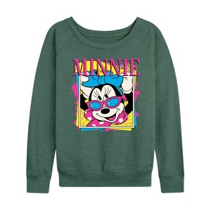 Women's - Disney - Minnie Retro Lightweight French Terry Wide Neck Long Sleeve Graphic Shirt - 1 of 4