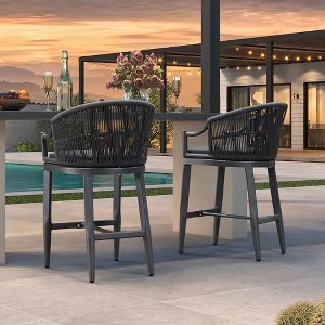 PURPLE LEAF Outdoor Bar Stools Set of 2 Patio Wicker Modern High Bar Chairs Metal Cushioned Barstools with Backs and Ergonomic Armrest - 1 of 4