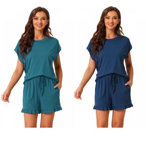 INSPIRE CHIC Women's 2 Pcs Summer Soft Short-Sleeve Tee with Ruffled Shorts Lounge Pajama Set - 1 of 4