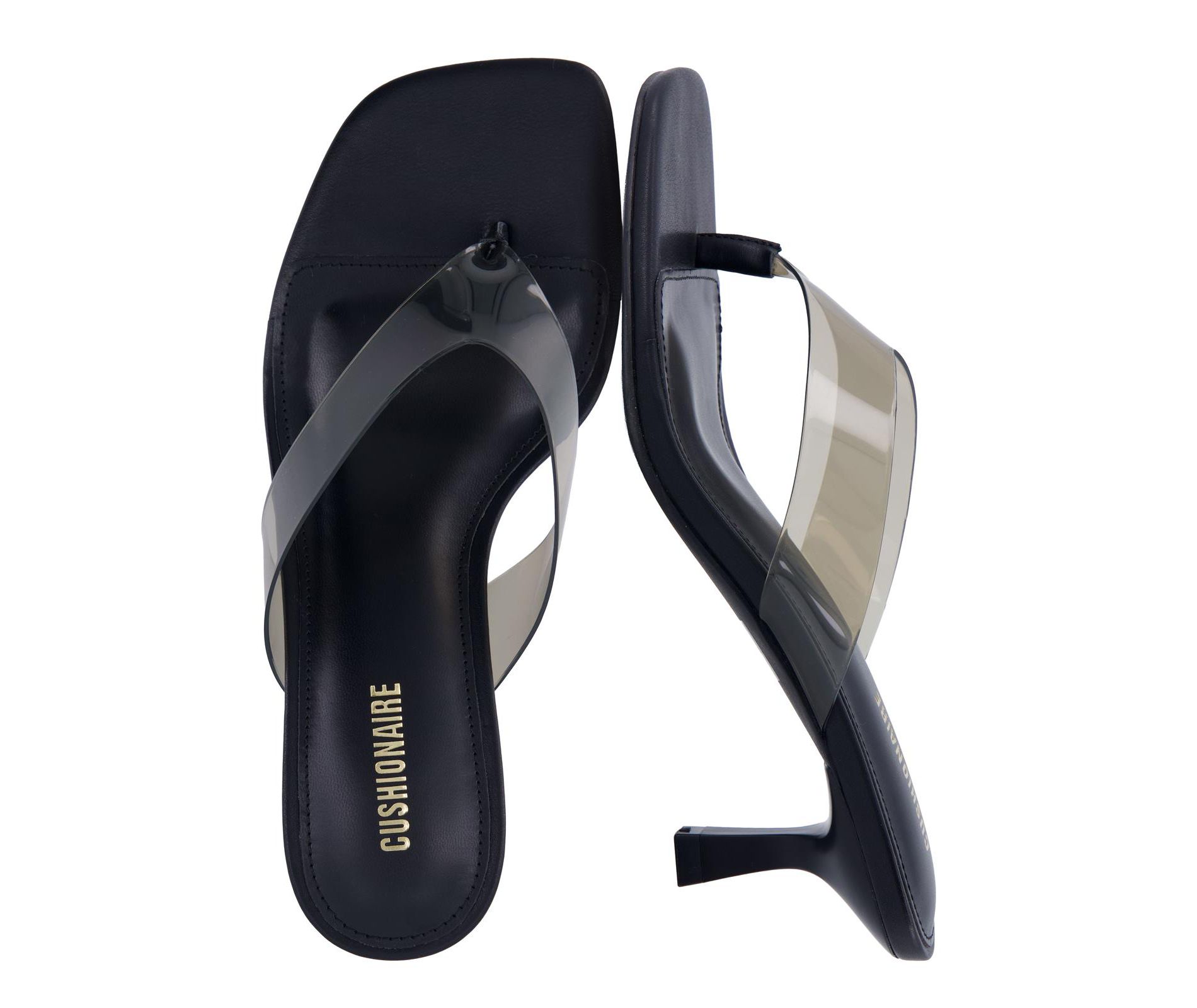 CUSHIONAIRE Mezzo Clear Strap Kitten Heels for Women, Square Toe Flip Flop Sandal Heels with Memory Foam Comfort