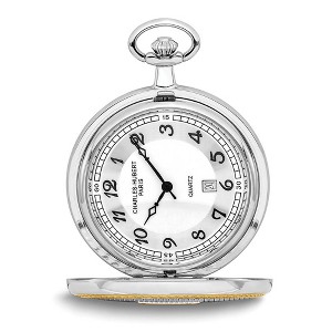Black Bow Jewelry Charles Hubert Gold Tone Finish Two-tone White Dial 48mm Pocket Watch - 1 of 4