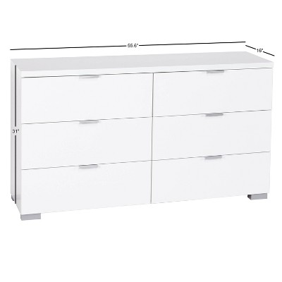 White Laminated Double 6-Drawer Dresser