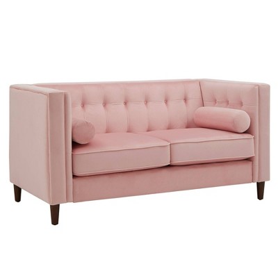 Karissa Velvet Loveseat with Pillows Pink - Inspire Q