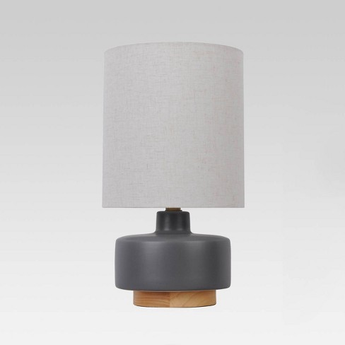 Ceramic Table Lamp With Wood Base, Light Grey Ceramic Table Lamp