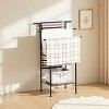 FurnitureR Freestanding Towel Rack with Wood Shelf, 3-Tier Metal Blanket Ladder for Bathroom, Living Room – Towel Holder Organizer, 40.16" Tall - 2 of 4