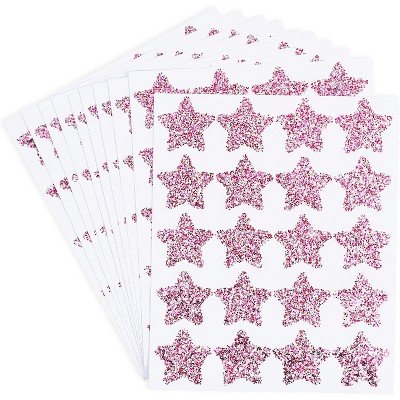 10-Sheet Total 200-Count Star Shape Stickers, Glitter Hot Pink Decorative Craft Labels 1.5"