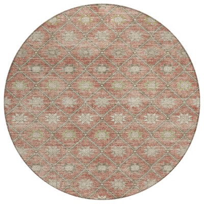HomeRoots 8' Terra Cotta And Beige Round Floral Washable Indoor Outdoor Area Rug