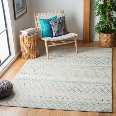 Ivory and Aqua Hand-Knotted Synthetic Square Area Rug