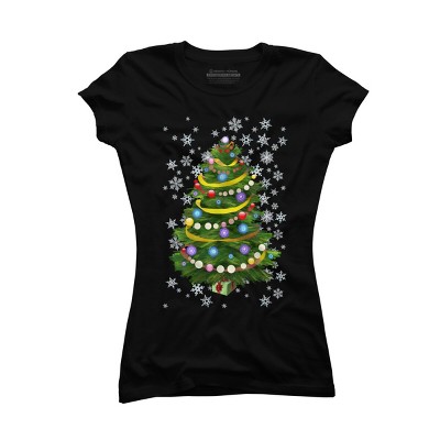 Junior's Design By Humans Christmas Tree and Snowflakes By IvaW T-Shirt