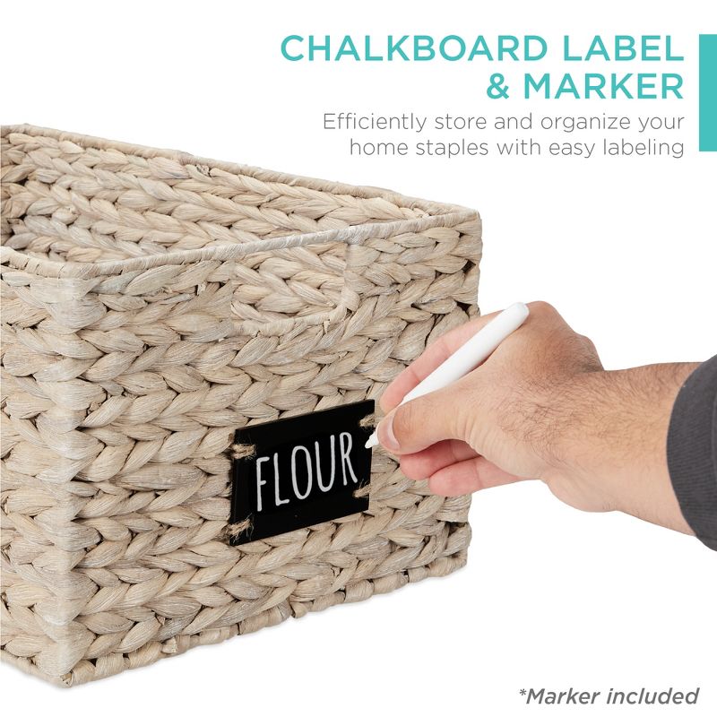 Best Choice Products Set of 2 16in Woven Water Hyacinth Pantry Baskets w/ Chalkboard Label, Chalk Marker, 2 of 8