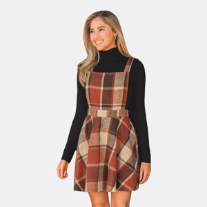 Women's Square Neck Red Plaid Print Cross Back Sleeveless Overall A Line Dress - Cupshe - 1 of 4
