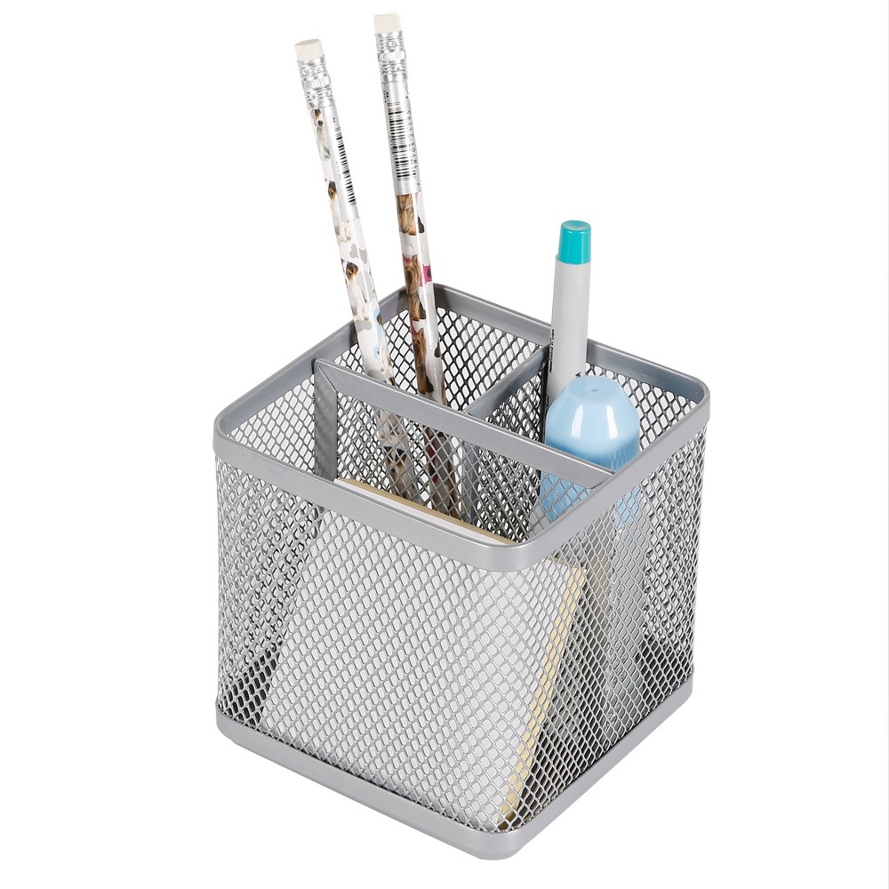 Photos - Desk Organiser Mesh Pencil Holder Silver - Brightroom™