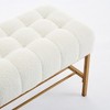 Vynxaria End of Bed Bench with Shelf, Teddy fabric Upholstered Storage Shoe Bench, Modern Bedroom Bench for Living Room, Entryway, Linen, White - 3 of 4