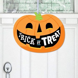 Big Dot of Happiness Jack-O'-Lantern Halloween - Hanging Porch Kids Halloween Party Outdoor Decorations - Front Door Decor - 1 Piece Sign - 1 of 4