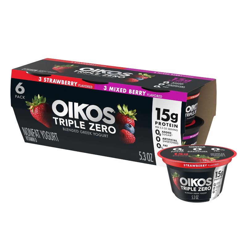 Oikos Triple Zero Variety Pack Greek Yogurt - 6ct/5.3oz Cups, 1 of 13