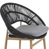 Outdoor Wicker Papasan Style Dining Chair, Teak Finished Leg and Dark Gray Faux Rattan, Gray Cushion, Set of 2 - 3 of 3