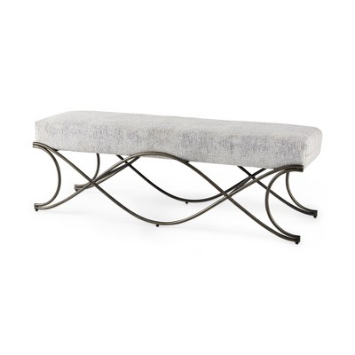 HomeRoots 55" Dark Gray And Nickel Chenille and Metal Upholstered Bench