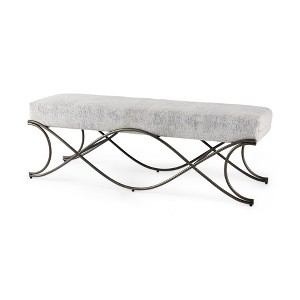 HomeRoots 55" Dark Gray And Nickel Chenille and Metal Upholstered Bench - 1 of 4