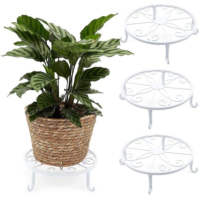 Farmlyn Creek 4 Pack White Metal Plant Stand, Flower Pot Holder for Indoor & Outdoor, Garden or Home Decor, 9" x 2.7"