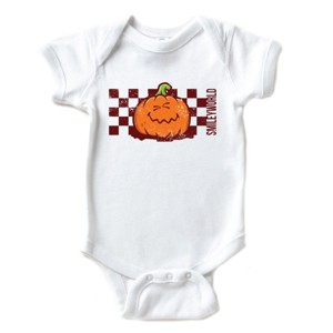 The Juniper Shop SmileyWorld Pumpkin Face Checkered Baby Short Sleeve Bodysuit - 1 of 4