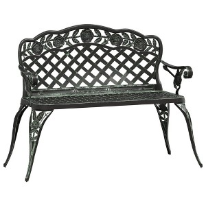 vidaXL Outdoor Patio Bench Outdoor Bench Chair for Backyard Cast Aluminum - Green - 1 of 4