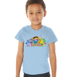 Toddler Boys' Dora the Explorer Classic Logo With Boots And Swiper T-Shirt Light Blue - 1 of 4