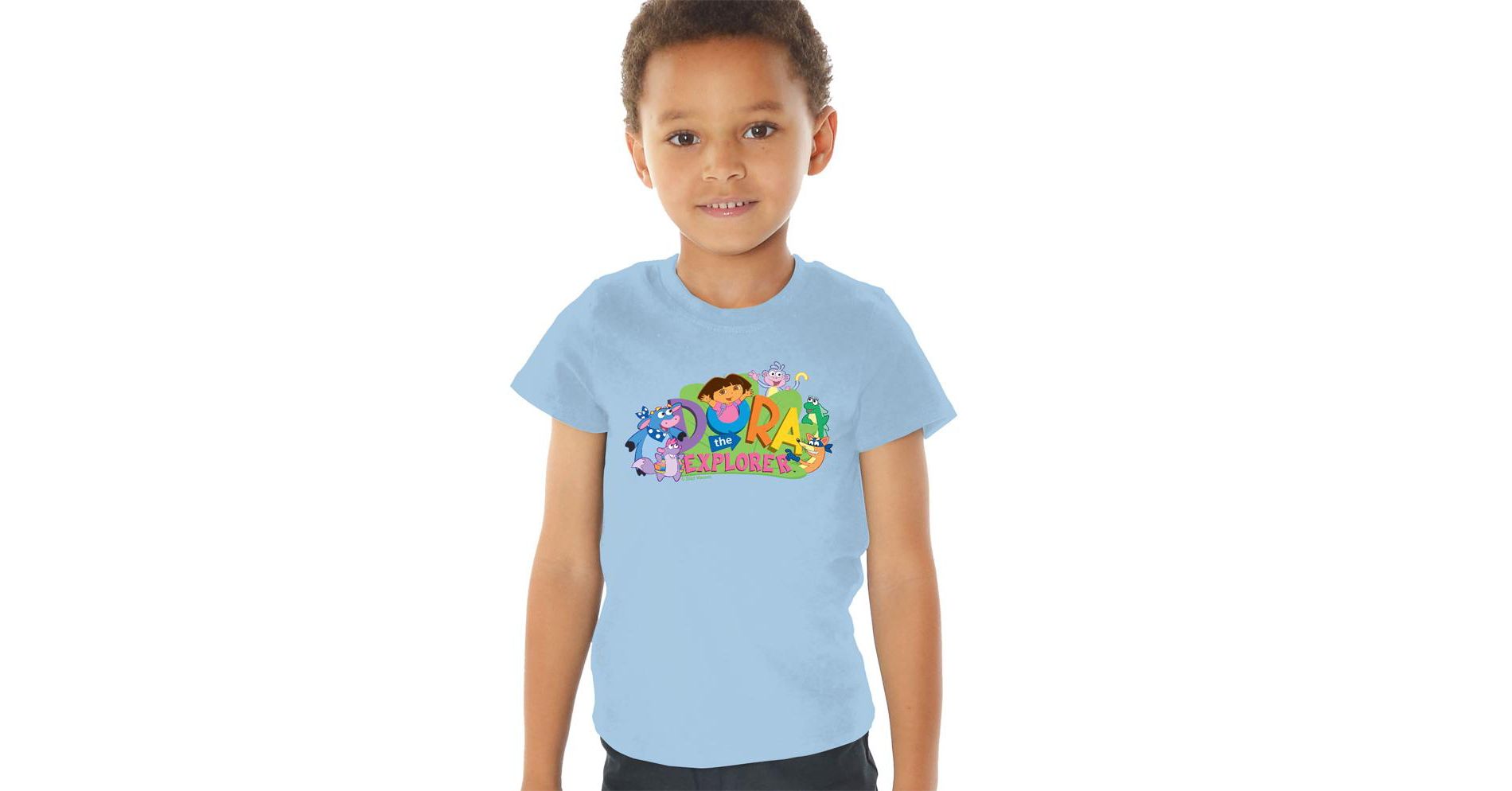 Toddler Boys' Dora the Explorer Classic Logo With Boots And Swiper T-Shirt (4T) Light Blue