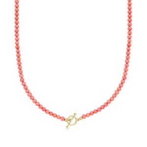 Ross-Simons 3.5-4mm Pink Coral Bead Charm-Compatible Toggle Necklace in 18kt Gold Over Sterling - 1 of 4