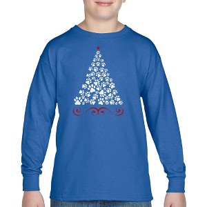 LA Pop Art Paw Christmas Tree - Boy's Word Art Long Sleeve T-Shirt - 1 of 4