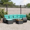 vidaXL 7 Piece Garden Sofa Set with Cushions Black Poly Rattan - Black and Blue - 2 of 4