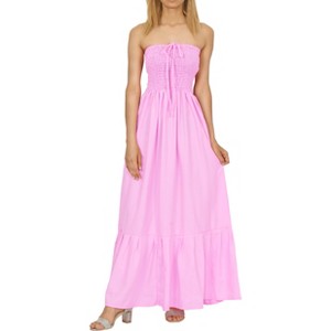 LA LEELA Women's House Daily Routine Evening Wear Solid Smocked Tube Top Maxi Evening Frill Dress Casual Dresses for Women - 1 of 3