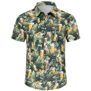 Coolmee Mens Halloween Christmas Shirts Funky Button Down Shirts Party Aloha Shirt Holiday Hawaiian Tops - 1 of 4